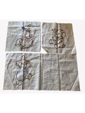 Vintage Hand Embroidered Circus Animal Quilt Squares 4 Zebra Seal Elephant Bear
